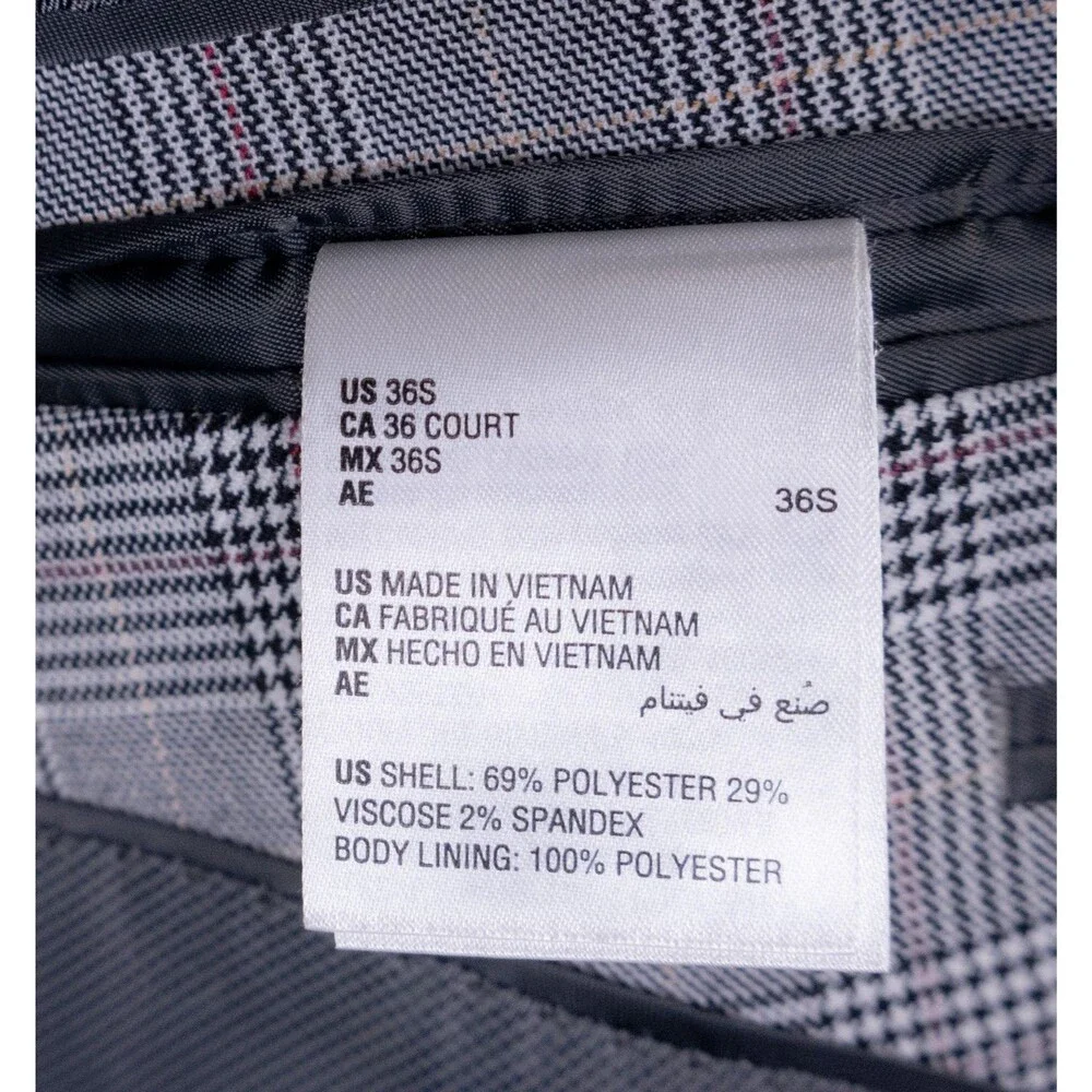 BAR III Blazer Sport Coat Blazer Sz 36S Plaid Gray Poly Blend 2-Button Jacket